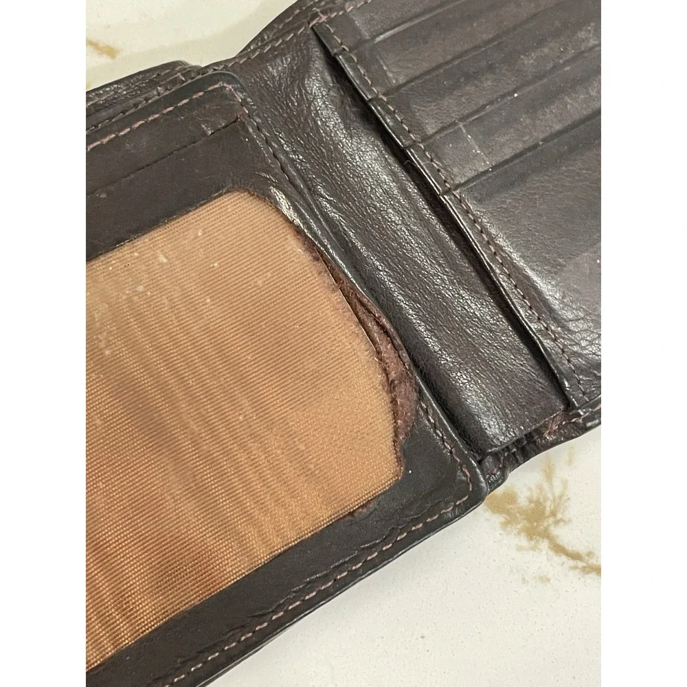 Vintage Gary's Brown Leather Wallet Bifold‎ Card Slots ID Window Bills Pocket